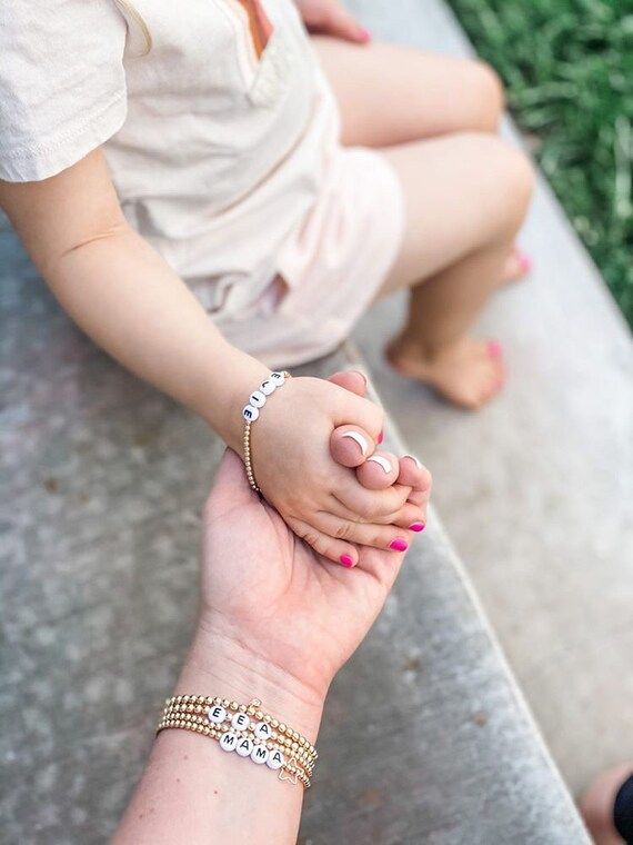 14k Gold Filled Beaded Bracelet | Custom Name  Beaded Bracelets | Mama Baby Stack | Personalized ... | Etsy (US)