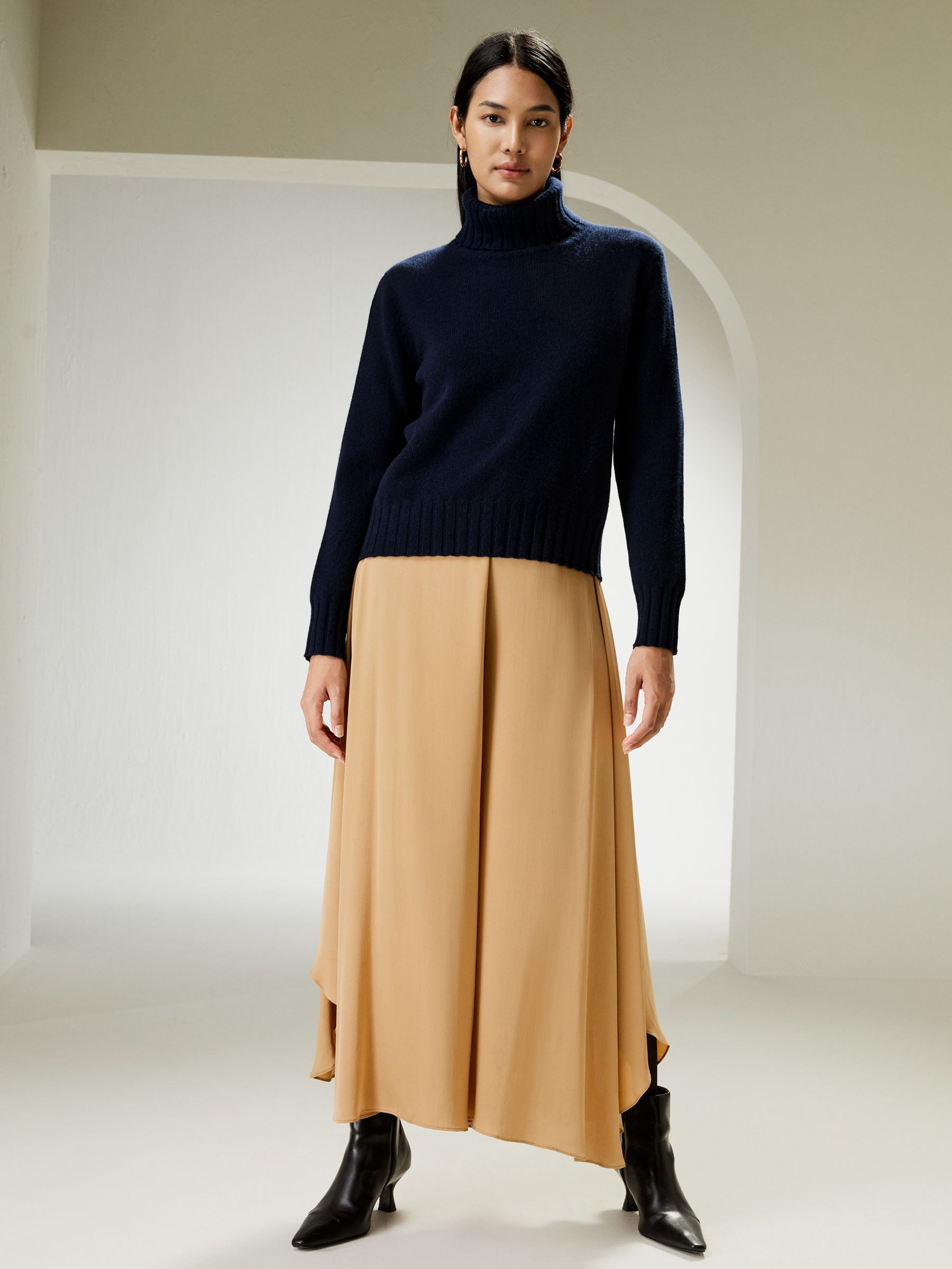 Turtleneck Sweater with Rib Hemline | LilySilk