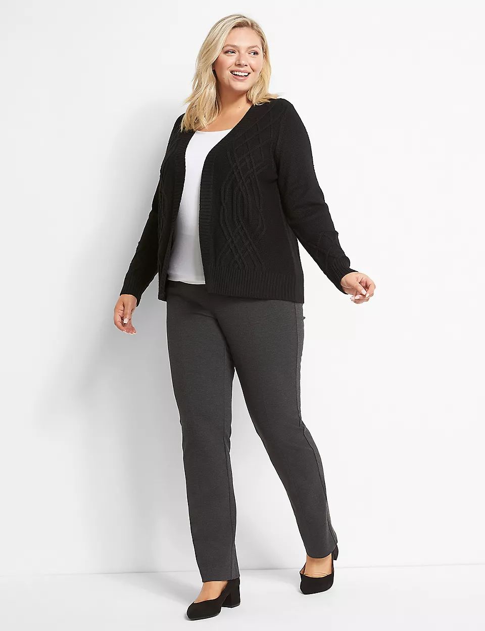 Open-Front Cable Stitch Cardigan | Lane Bryant (US)