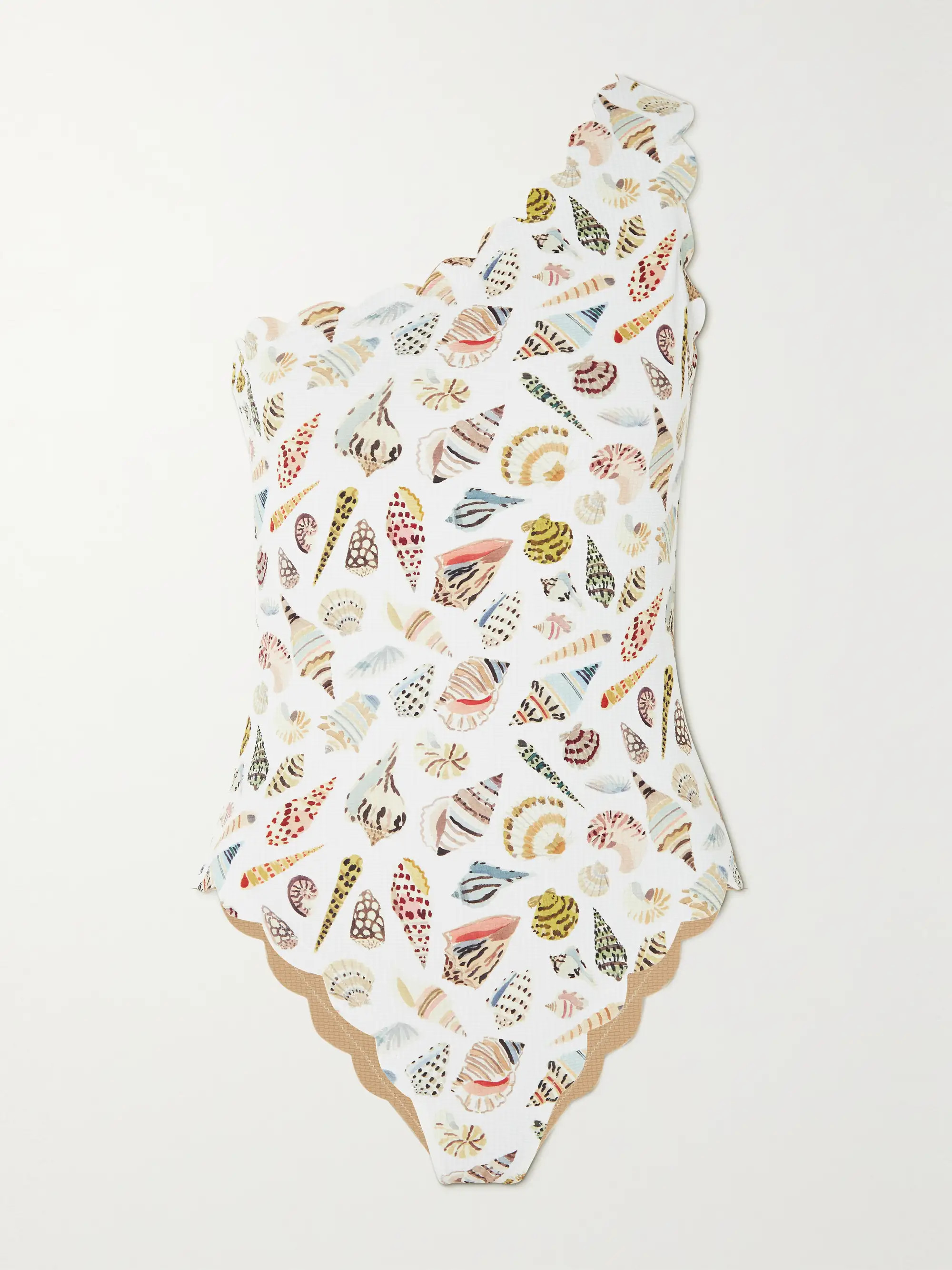 Santa Barbara reversible scalloped one-shoulder seersucker swimsuit | NET-A-PORTER (US)