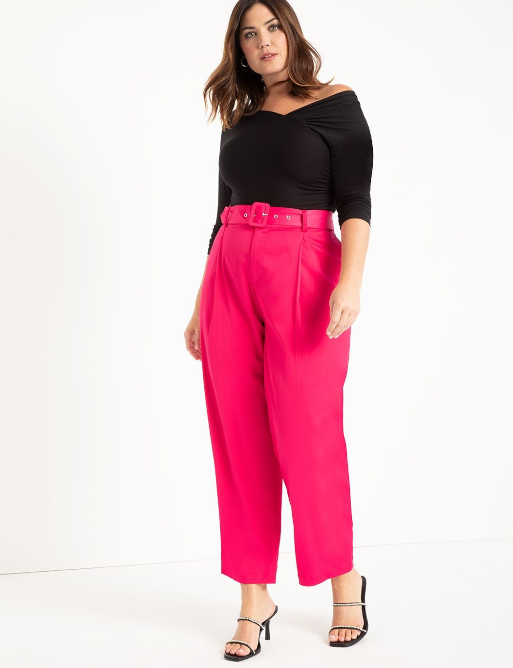 High Waisted Satin Trouser with Belt | Women's Plus Size Pants | ELOQUII | Eloquii