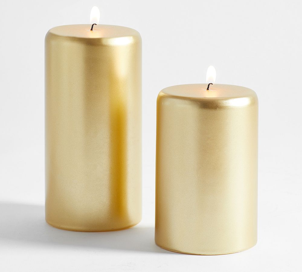 Modern Curved Gold Wax Pillar Candle | Pottery Barn (US)