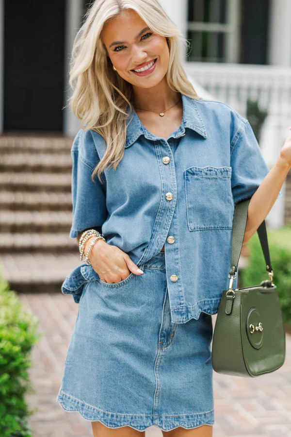 I'll Be Yours Blue Denim Blouse | The Mint Julep Boutique