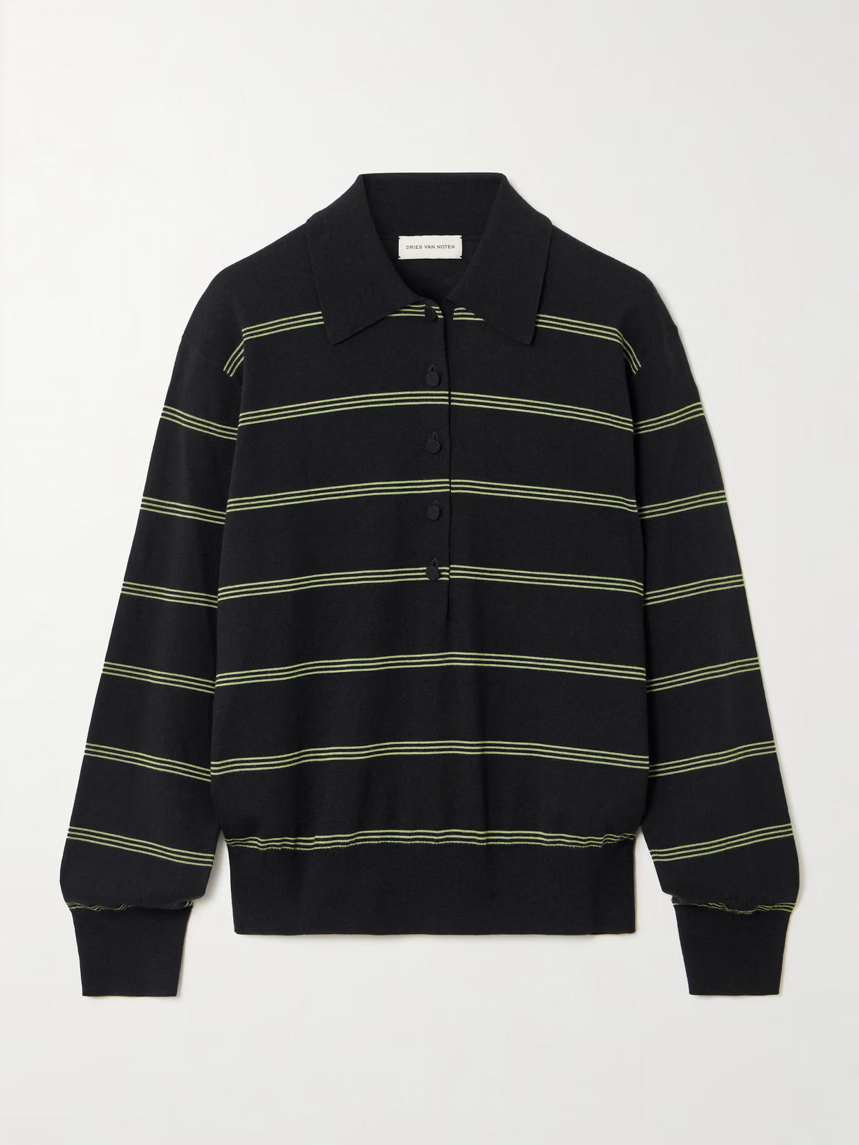 Dries Van Noten - Striped Merino Wool Polo Shirt - Black | NET-A-PORTER (US)