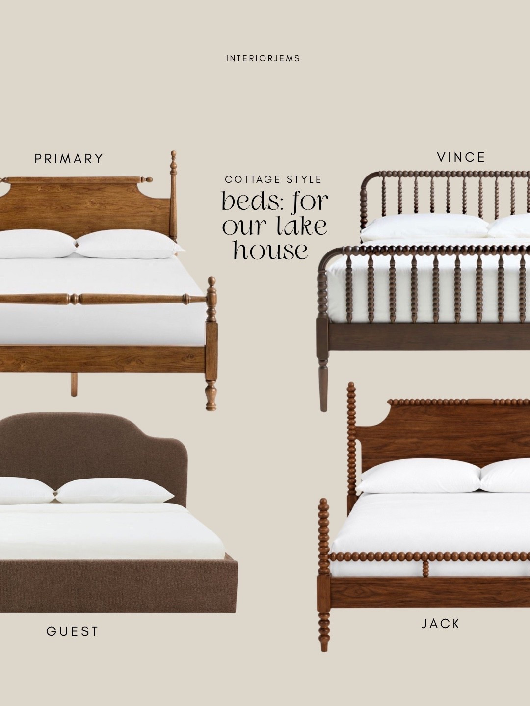 Beds I picked out for our lake house. I really wanted the vintage/cottage vibe so I went for Jenny Lind, wood beds. Not sure yet on the upholstered one, but it does look super pretty and it’s half the price of others that look very similar to it brown upholstered bed spindle bed.

#LTKSaleAlert #LTKHome