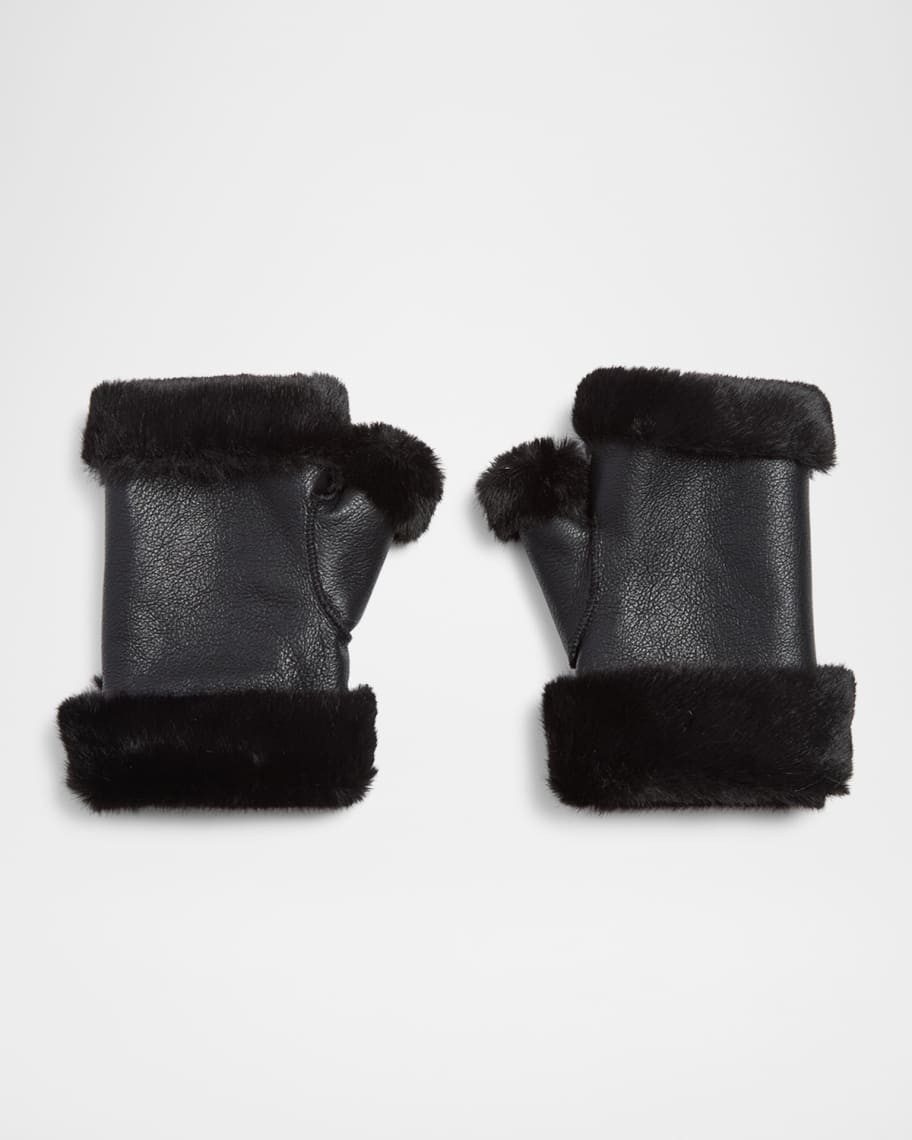 Gstaad Faux Fur and Leather Fingerless Mittens | Neiman Marcus