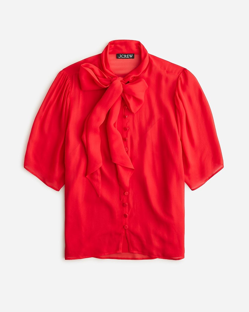 Tie-neck button-up top in cupro chiffon | J.Crew US