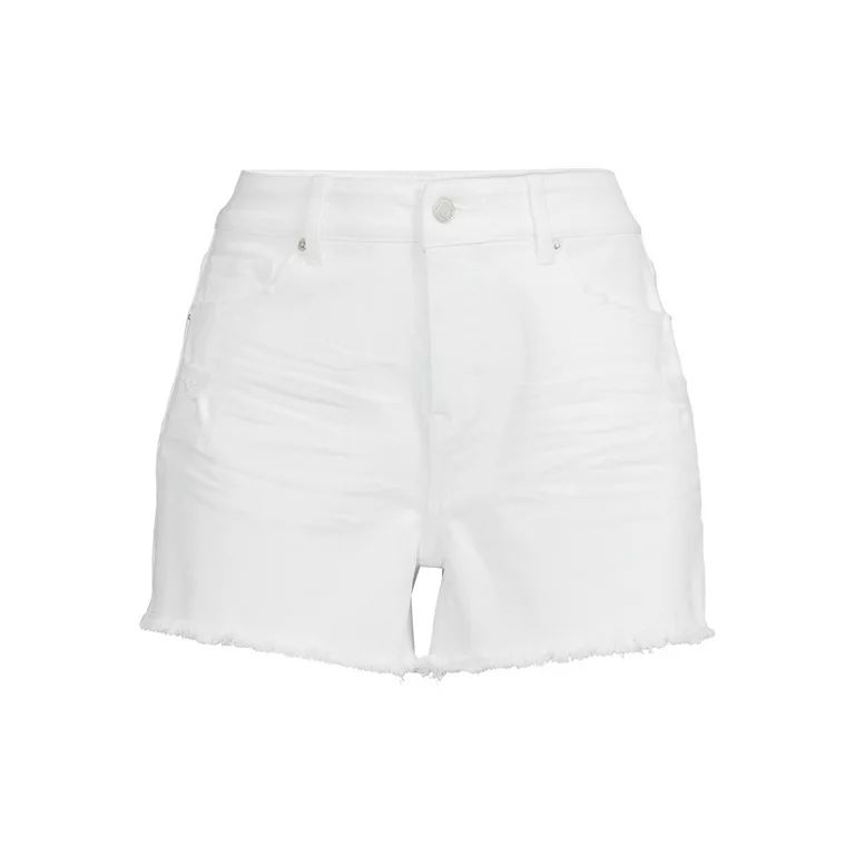 Time and Tru Women's High Rise Frayed Hem Denim Short - Walmart.com | Walmart (US)