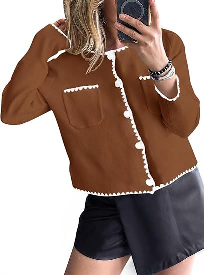 Saodimallsu Womens Cropped Cardigan Sweaters Crewneck Long Sleeve Button Down Knit Open Front Jac... | Amazon (US)