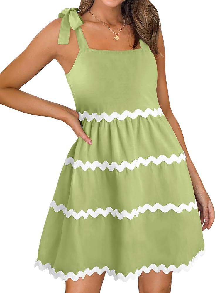 ZESICA Women's 2024 Summer Swing Mini Dress Casual Spaghetti Straps Sleeveless Smocked Backless F... | Amazon (US)