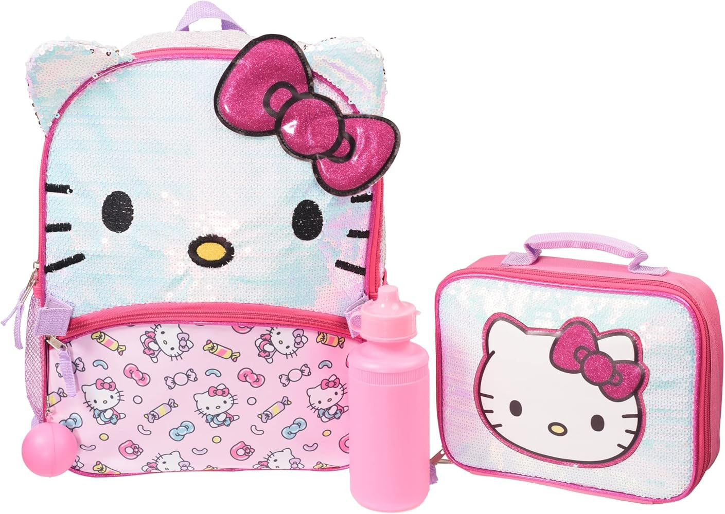 AI ACCESSORY INNOVATIONS Hello Kitty Girls 4 Piece Backpack Set, Iridescent Flip Sequin 16" Schoo... | Amazon (US)