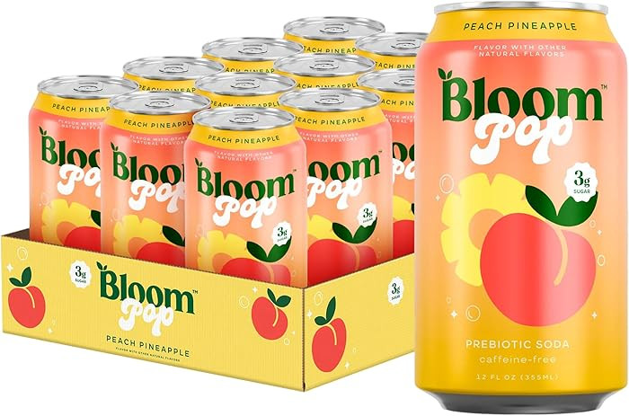 Bloom Pop Prebiotic Soda 12 Pack, Peach Pineapple, 12oz Cans | Prebiotic Soda for Gut Health, Low... | Amazon (US)