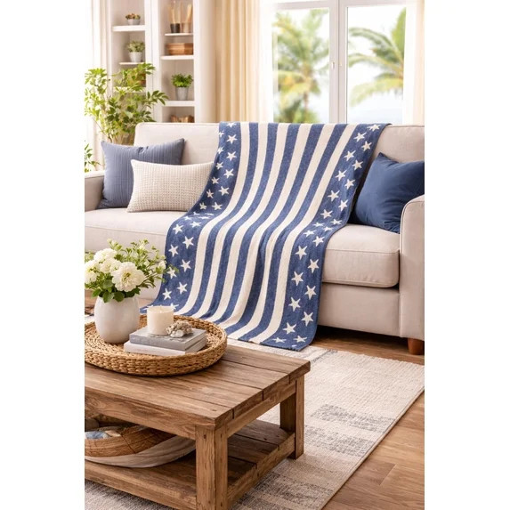 Lanwood Home Americana summer Knitted Throw Blanket, USA American Flag Oversize Throw, Blue Star ... | Walmart (US)