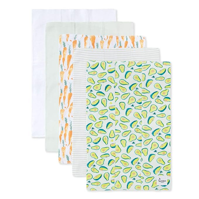 Burt's Bees Baby - Burp Cloths, 5-Pack Extra Absorbent 100% Organic Cotton Drool Cloths | Amazon (US)