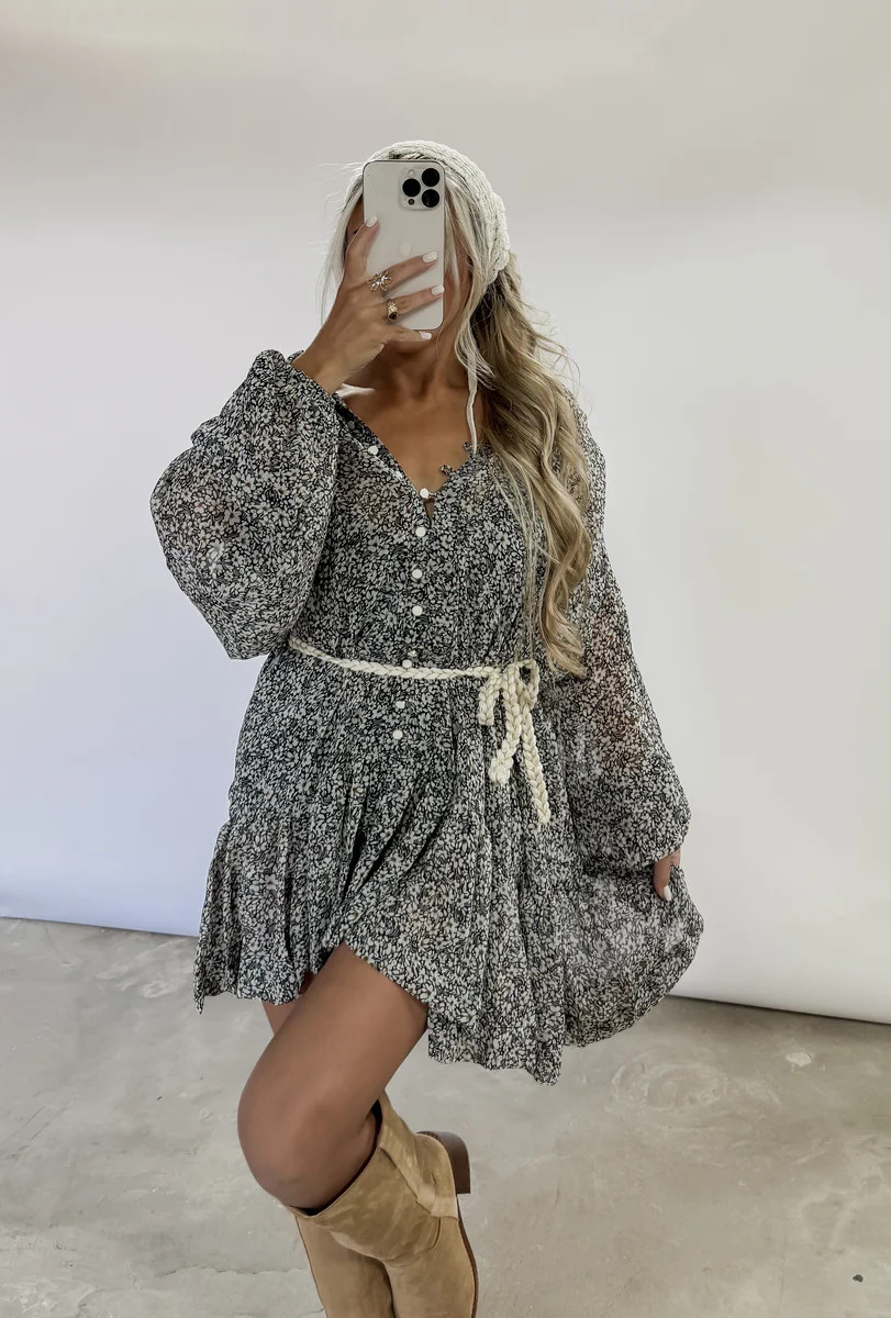 Margot Floral Button Down Belted Dress - Black | CK Squared Boutique