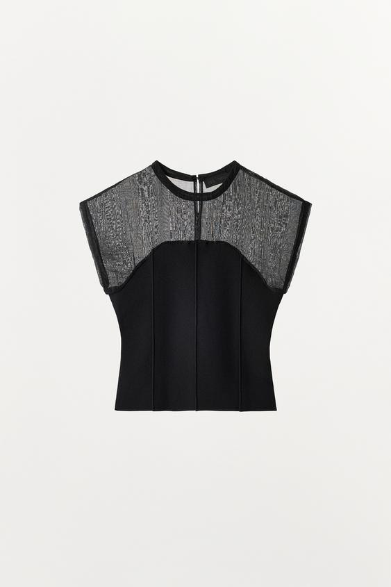 Zara - Contrast Knit Top - Black - L - Woman | Zara UK