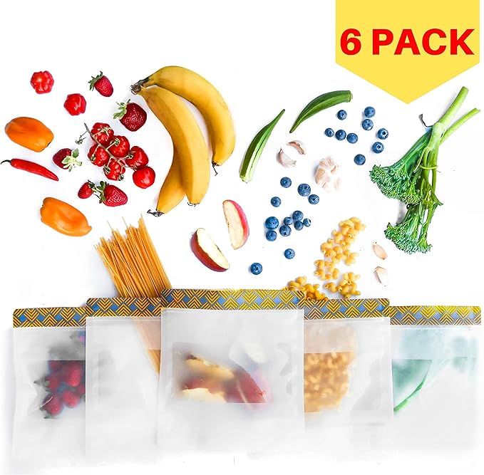 KEEPA Large Reusable Food Storage Bags (6 Pack) Keep Your Perishables Fresh Up To 3x Longer - Air... | Amazon (US)