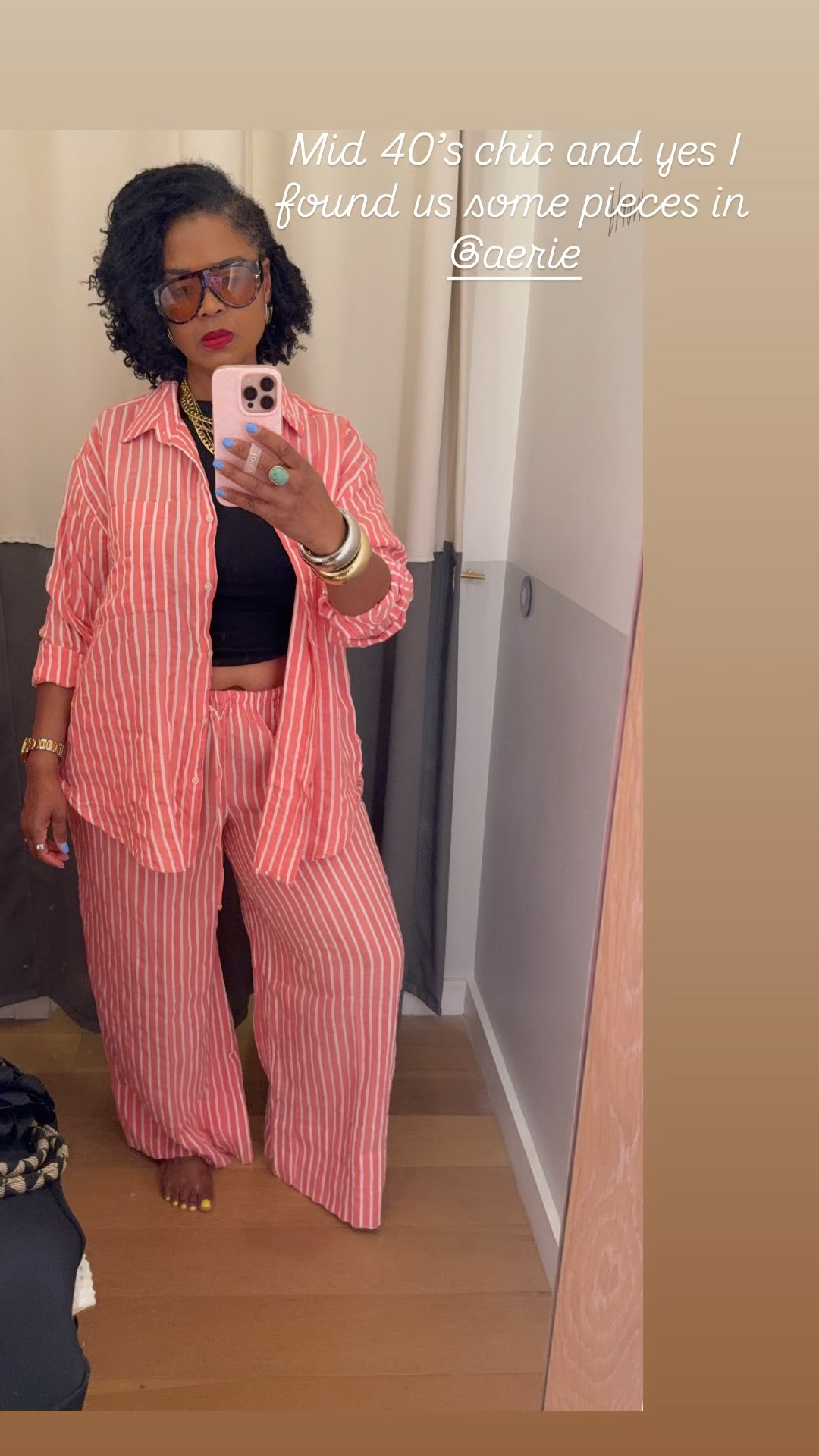 Wearing a Large in both pieces. 
Could have sized down in pants… 

#LTKootd #LTKMidsize #LTKOver40