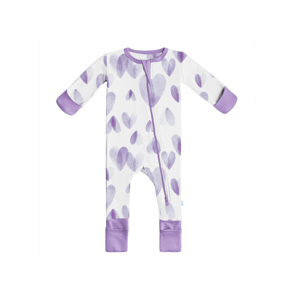 Baby Bamboo Pajamas w/ DreamCuffs® - Lavender Hearts | Dreamland Baby