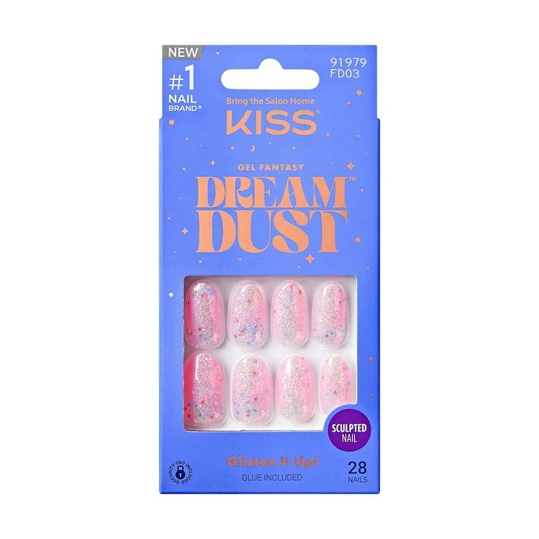 KISS Gel Fantasy Dreamdust Press-On Nails, ‘Diamonds 4 Me’, Pink, Medium Oval, 31 Ct. | Walmart (US)