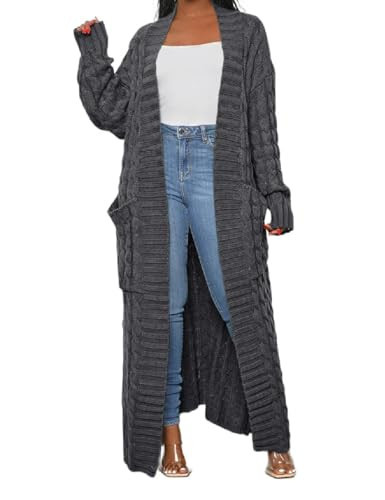 A ADILACA Gray Long Cardigan for Women, Women's Maxi Cardigan Winter Open Front Floor Long Length Chunky Knitted Cardigans Sweater, Open Front Long Cardigans (Dark Gray, M) | Amazon (US)