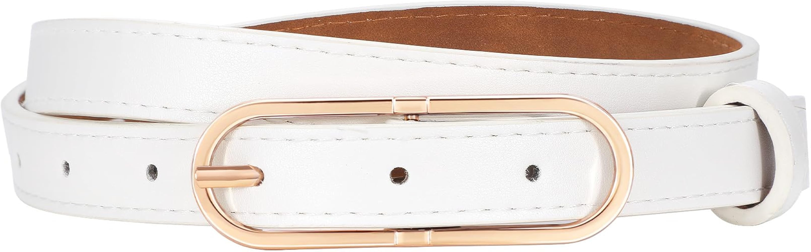 VONMELLI Women Skinny Belt Thin Leather Belt with Metal Buckle for Pants Jeans Casual Wear | Amazon (US)