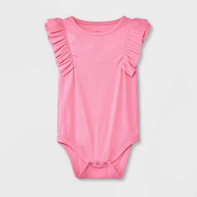 Baby Girls' Solid Ruffle Sleeveless Bodysuit - Cat & Jack™ Pink | Target