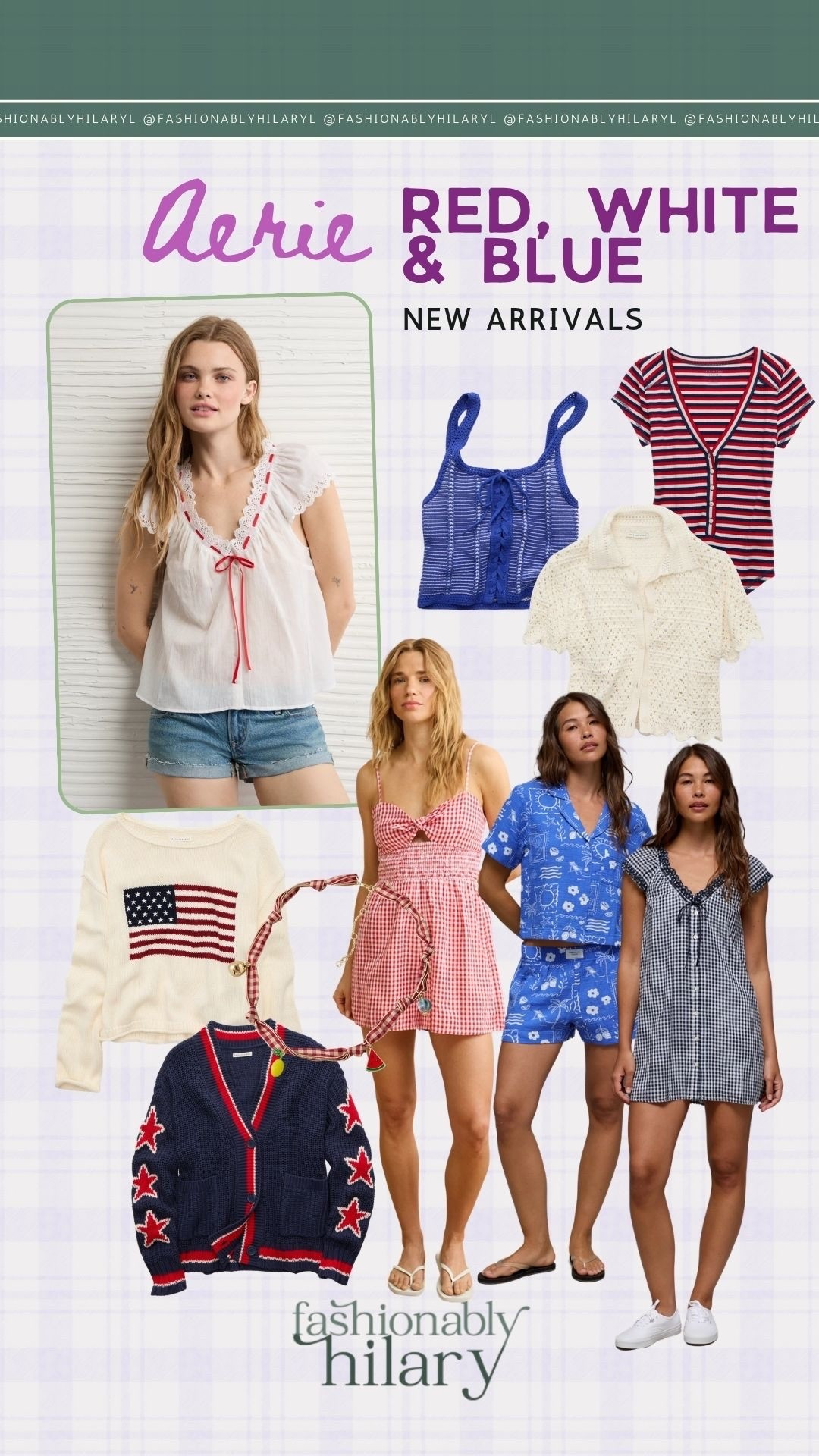 Aerie just dropped some new arrivals and they have so many cute red, white and blue finds for Memorial Day! I am loving the cutesy ruffles and so sleeveless sweater but I cannot get over that dark blue cardigan. So many are on sale, so get them before they sell out! 
Red, white and blue outfit inspo, red gingham dress

#LTKSaleAlert #LTKSeasonal #LTKMidsize
