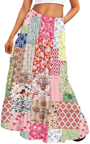 Trendy Queen Vacation Outfits Long Skirts for Women Boho Maxi Skirt Elastic High Waist Dress with... | Amazon (US)