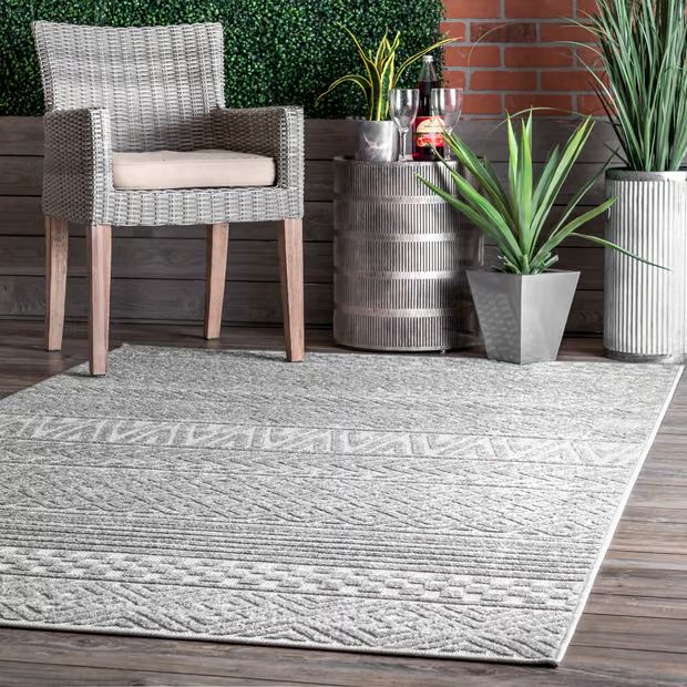 Gray Textured Banded Indoor/Outdoor Area Rug | Rugs USA
