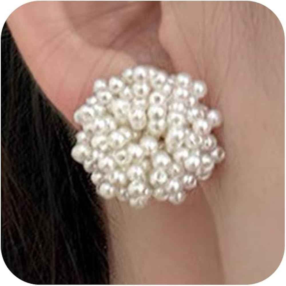 Statement Vintage Pearl Beads Cluster Stud Earrings for Women Dainty, Charm Boho Beaded Pearls Wh... | Amazon (US)