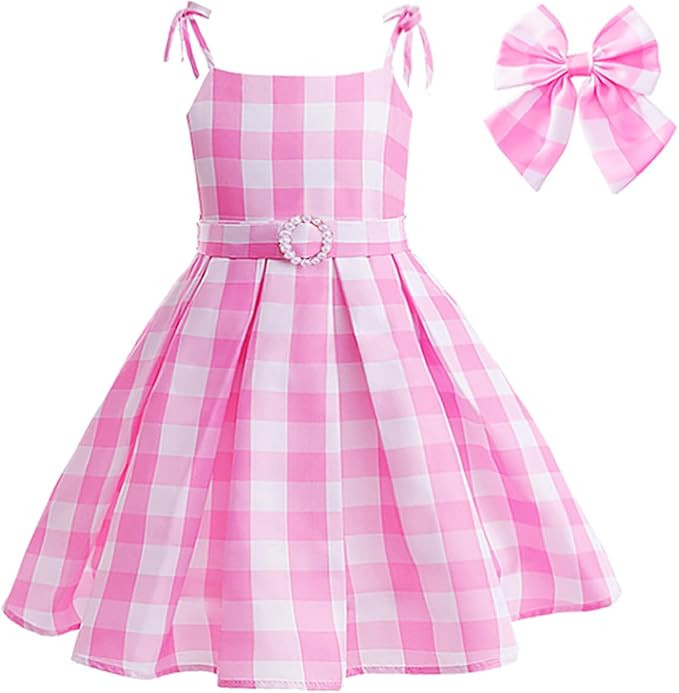 Pink Costume for Girls, Doll Movie Cosplay Outfit Pink White Gingham Dress for Kids Party Birthda... | Amazon (US)