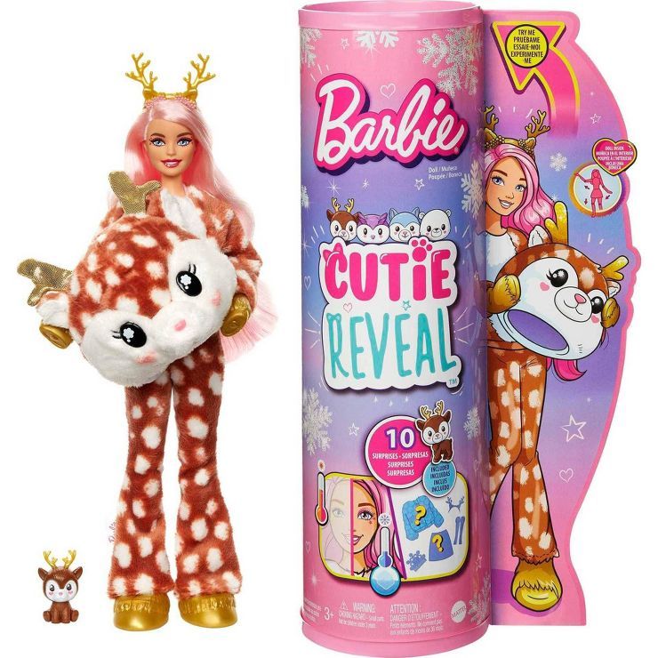 Barbie Cutie Reveal Snowflake Sparkle Doll - Deer Plush Costume | Target
