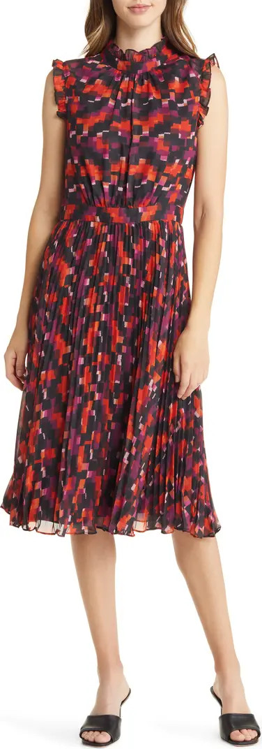 Pleated Ruffle Cap Sleeve Midi Dress | Nordstrom