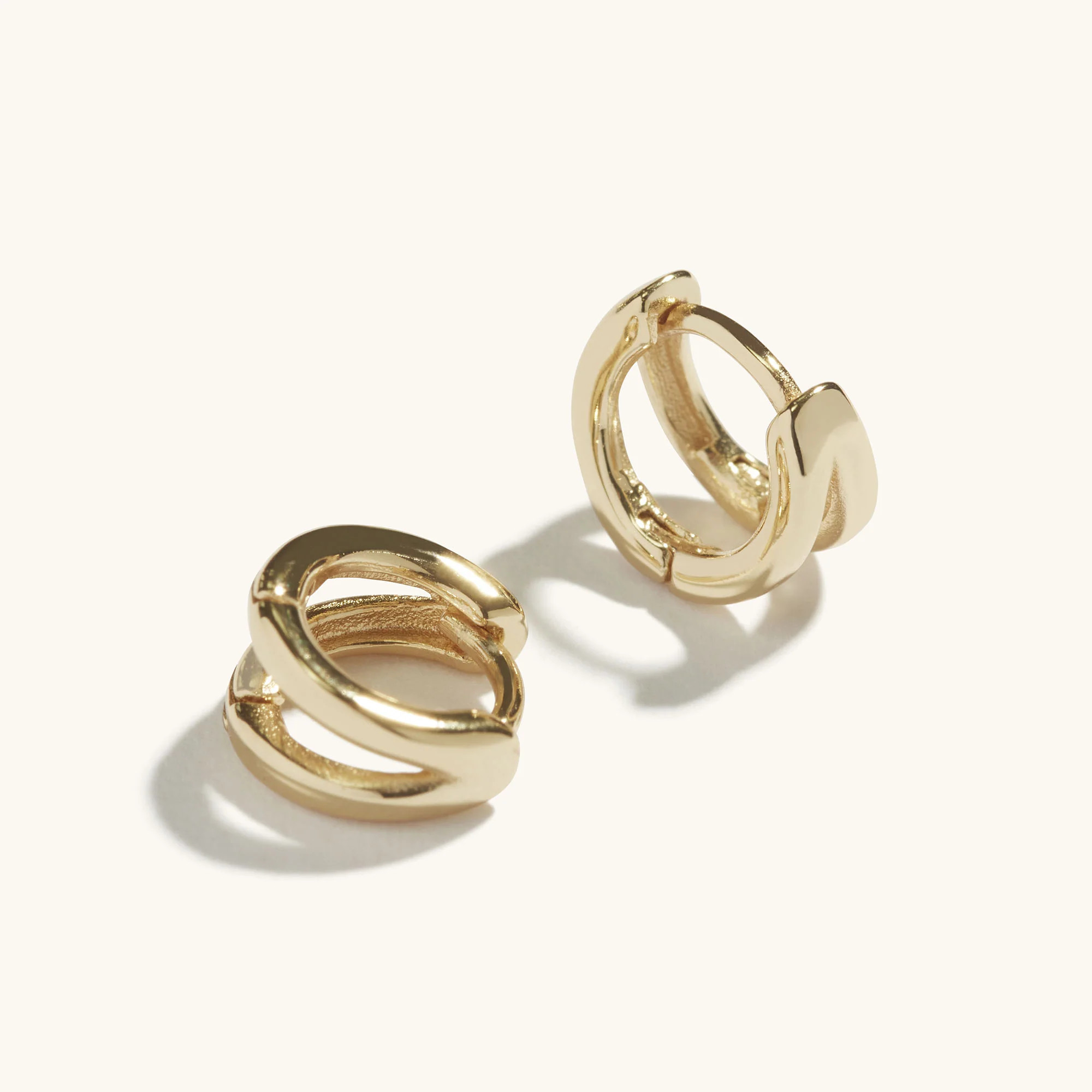 Double Huggie Hoops, Gold Plated on Sterling Silver, Women's Earrings, 10mm | Muru Jewellery.