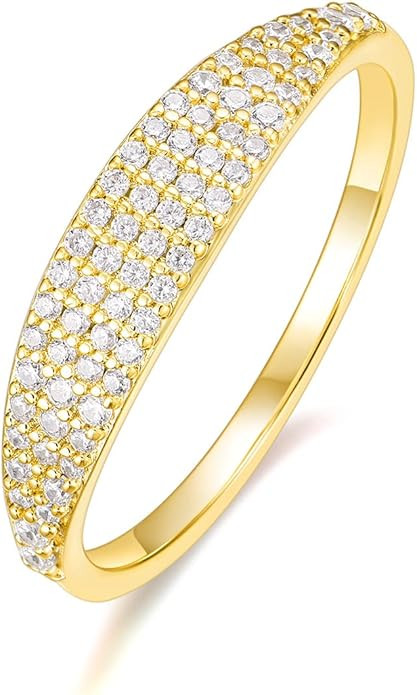 Mameloly Wedding Bands for Women 14K Gold Plated Slim Signet Ring Stackable Pave Cubic Zirconia D... | Amazon (US)