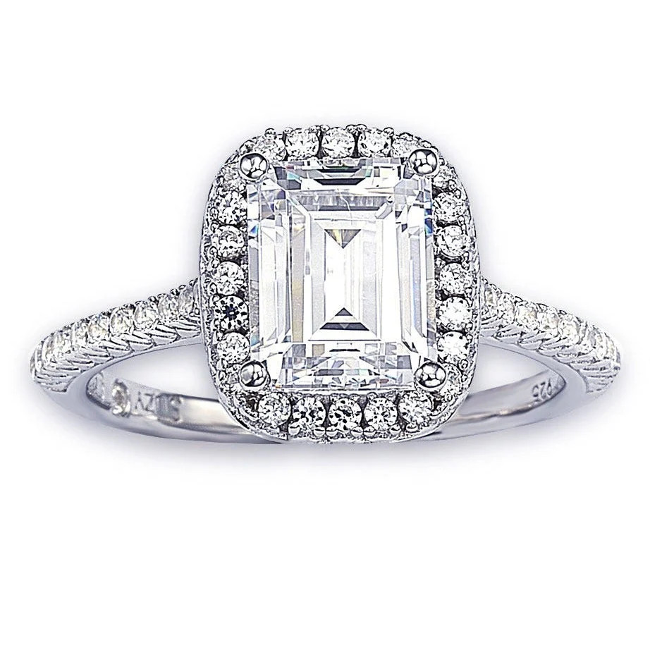 Suzy Levian Bridal Sterling Silver Asscher-cut White Cubic Zirconia Ha | SUZY LEVIAN