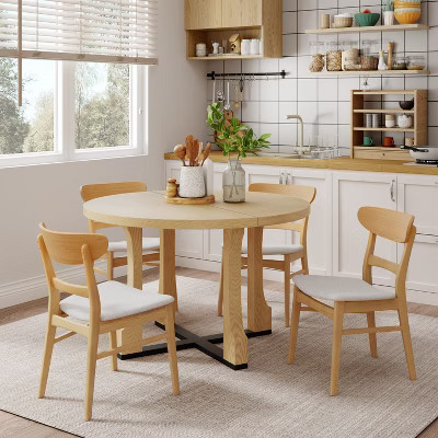 5 Piece Dining Table Set for 4, Round Dining Set Kitchen Table Set with 4 Cushioned Chairs - ModernLuxe | Target