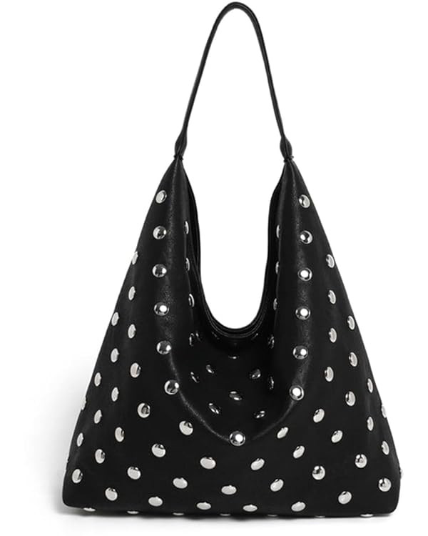 Studded Hobo Bags for Women Soft Vegan Leather Studded Shoulder Handbag Slouchy Tote Purses | Amazon (US)