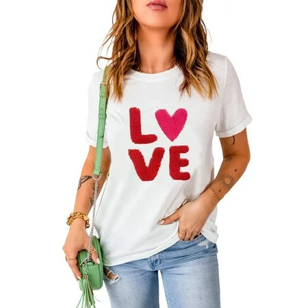 Women's White Heart LOVE Graphic T-Shirt for Valentine's Day | [ZhiHiMeRi] | (US 20-22)2XL | Walmart (US)
