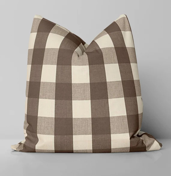 Camden Check Pillow Cover/ Brown - Etsy | Etsy (US)
