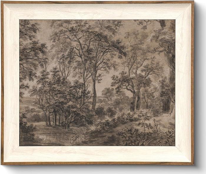 Framed Canvas Wall Art for Living Room Decor, Vintage Neutral Brown Woodland Landscape Painting F... | Amazon (US)