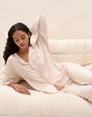 The White Company Cooling Jersey Piped Classic Pyjama Set, Graphite, Size: XL | The White Company UK & ROW