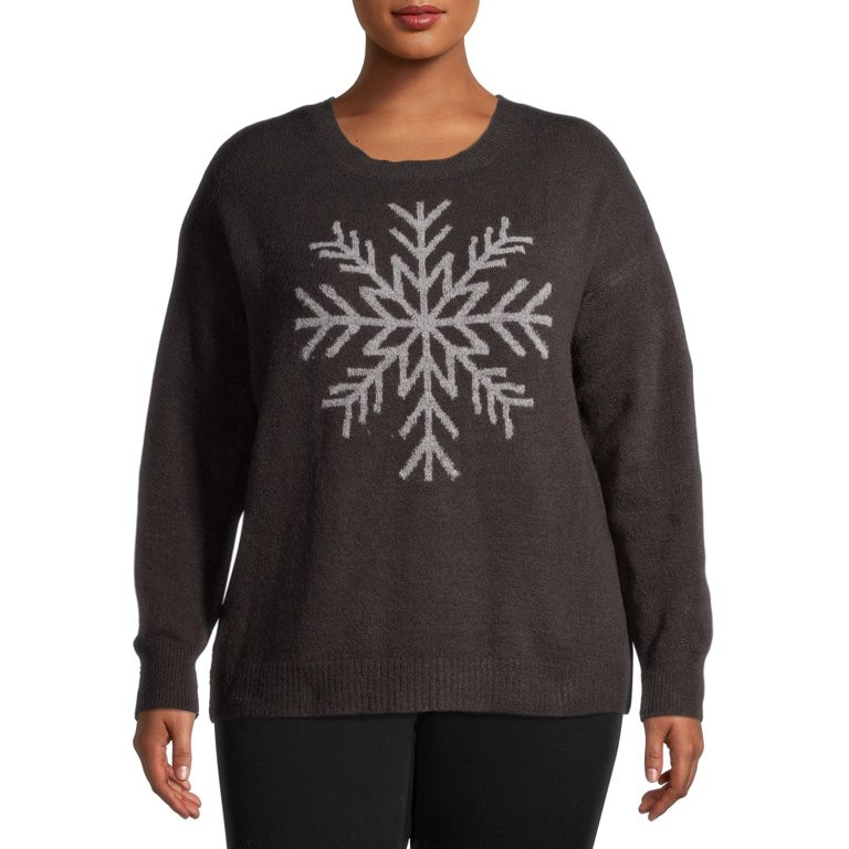 Heart N' Crush Women's Plus Size Snowflake Stitch Pullover Sweater - Walmart.com | Walmart (US)