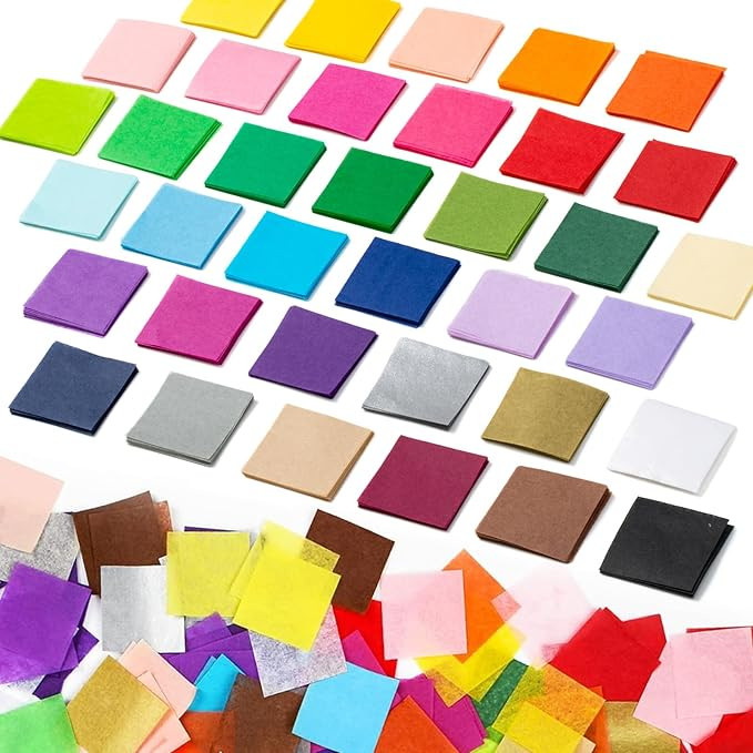 Simetufy 5400 Pcs 1 in Tissue Paper Squares 36 Assorted Colors for Crafts | Amazon (US)