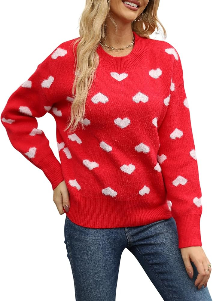Gihuo Valentine Heart Sweater for Women Cute Kawaii Casual Crewneck Long Sleeve Knitted Pullover ... | Amazon (US)