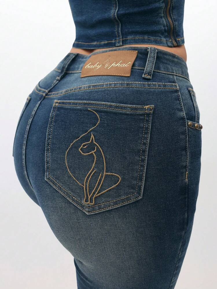 BABYPHAT Stretch Denim Capri Jeans With Turn Up Hems Mid Rise Cropped Pants Summer Casual Bottoms... | SHEIN