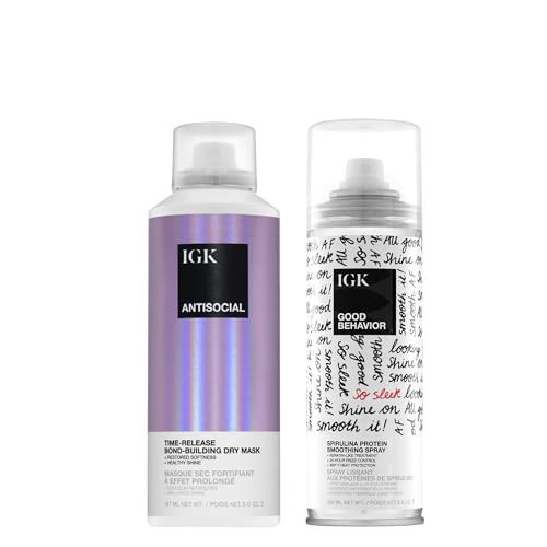 IGK Hair Treatment Set of 2 | Antisocial Mask + Good Behavior Spray | Overnight Bond-Building | Keratin Like Smoothing | Full Size Set | Amazon (US)