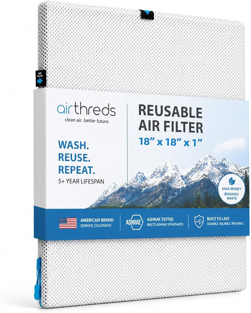 AirThreds 18x18x1 Washable and Reusbale Air Filter for AC HVAC Furnace, Machine Washable & Dryer ... | Amazon (US)
