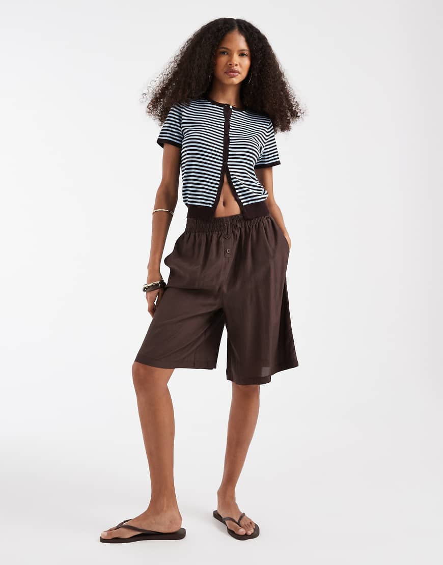 ASOS DESIGN sheer boxer waistband bermuda shorts in chocolate-Brown | ASOS (Global)